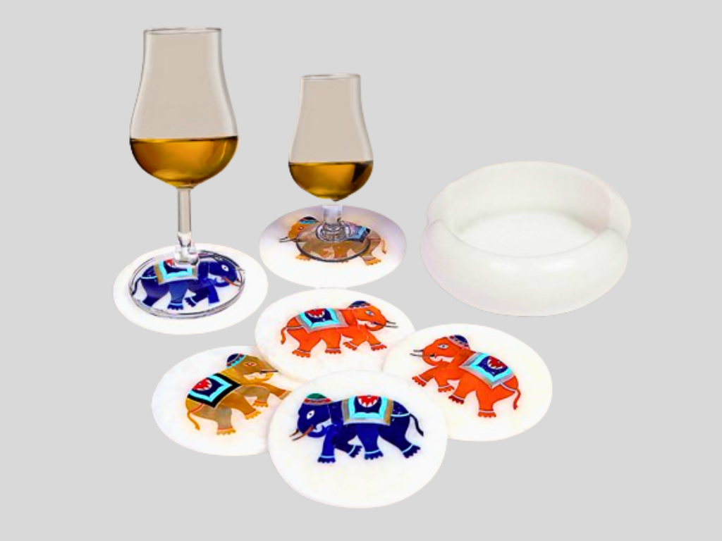 Elephant Decorative Marble Coaster Set Tableware Inlay Precious Stone Gift